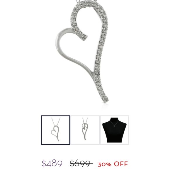 Diamond Heart Pendant Necklace White Gold - Picture 4 of 14